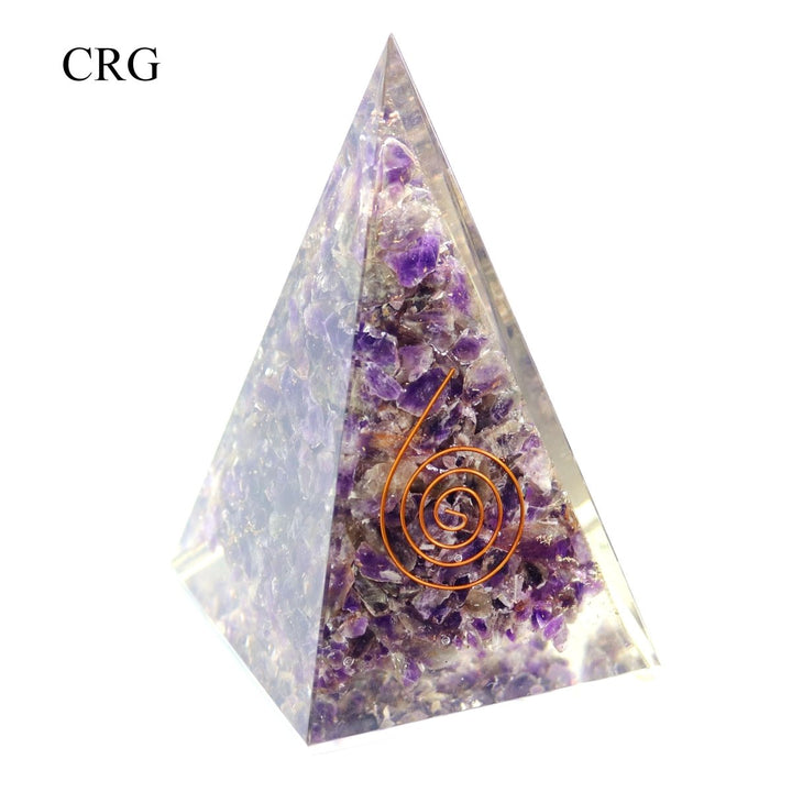 QTY 1 - Amethyst Orgonite Pyramid w/ Copper / 5" Tall AVGCrystal River Gems