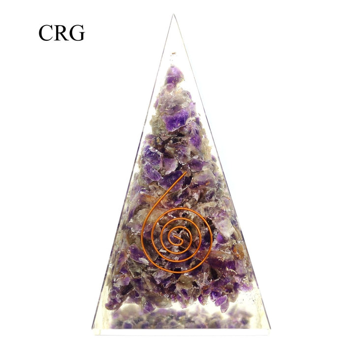 QTY 1 - Amethyst Orgonite Pyramid w/ Copper / 5" Tall AVGCrystal River Gems