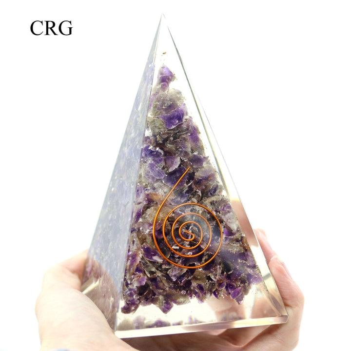QTY 1 - Amethyst Orgonite Pyramid w/ Copper / 5" Tall AVGCrystal River Gems