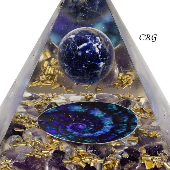 QTY 1 - Amethyst Orgonite Pyramid with Lapis Sphere / 3 - 4" AVGCrystal River Gems