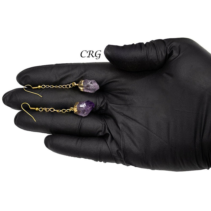 QTY 1 - Amethyst Point Earrings with Gold Plating / 1 - 2" AVGCrystal River Gems