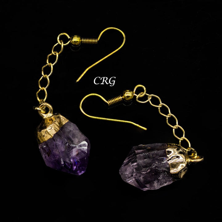 QTY 1 - Amethyst Point Earrings with Gold Plating / 1 - 2" AVGCrystal River Gems