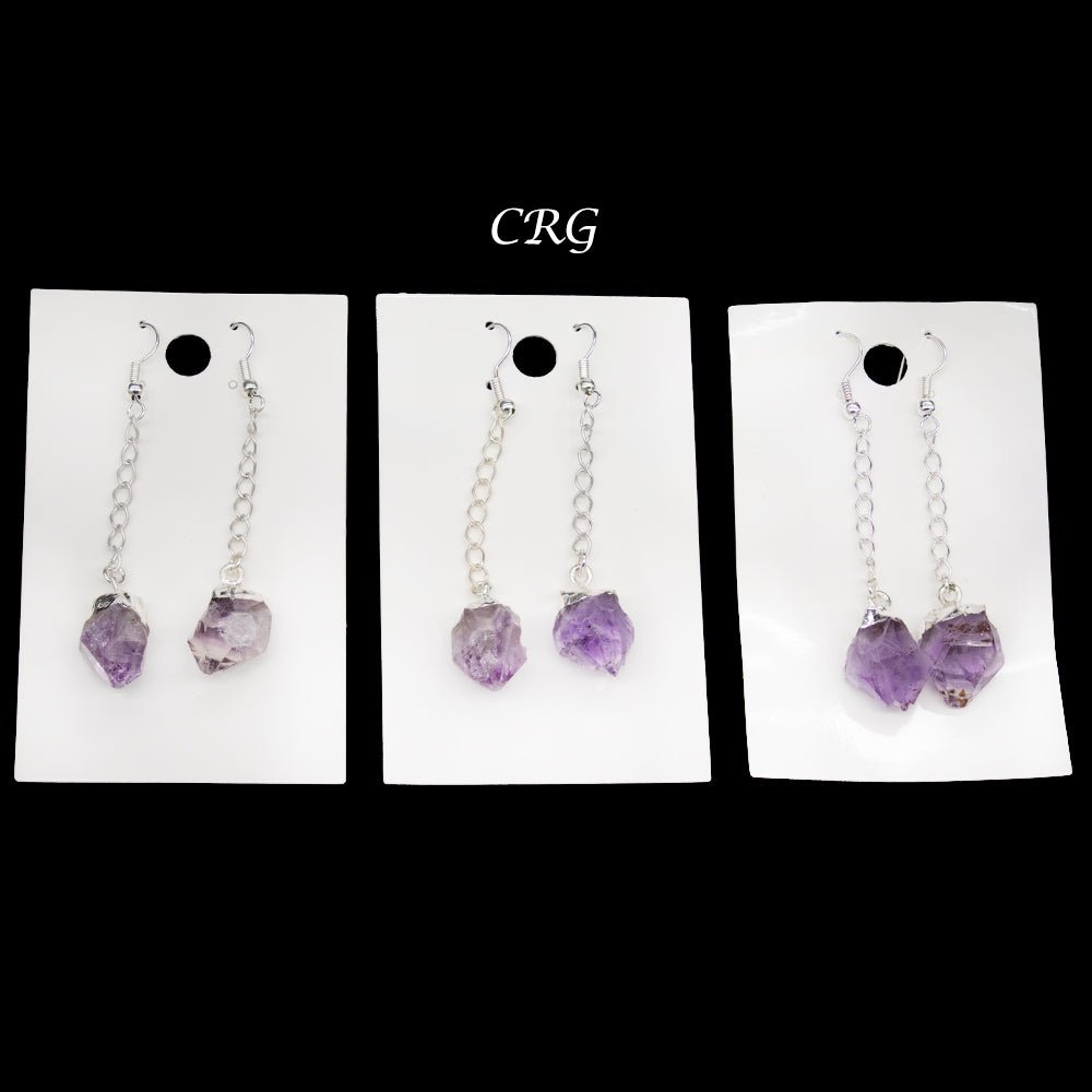 QTY 1 - Amethyst Point Earrings with Silver Plated Tops / 1-2" AVG