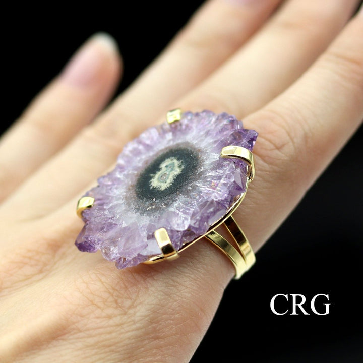 QTY 1 - Amethyst Stalactite Ring / Gold Plated / ADJUSTABLECrystal River Gems