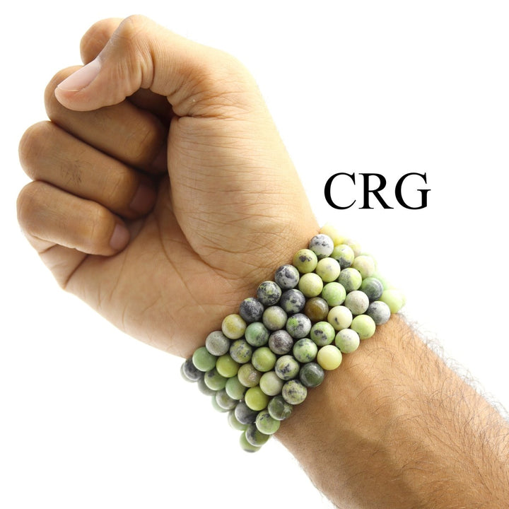 QTY 1 - Australian Green Jasper Stretch Bracelet / 8 mm Round BeadsCrystal River Gems