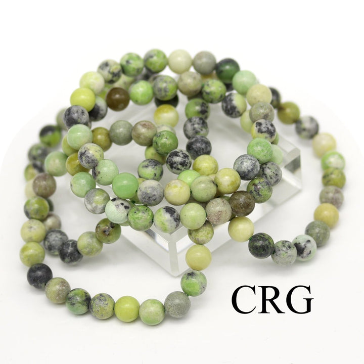 QTY 1 - Australian Green Jasper Stretch Bracelet / 8 mm Round BeadsCrystal River Gems