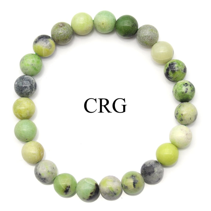 QTY 1 - Australian Green Jasper Stretch Bracelet / 8 mm Round BeadsCrystal River Gems