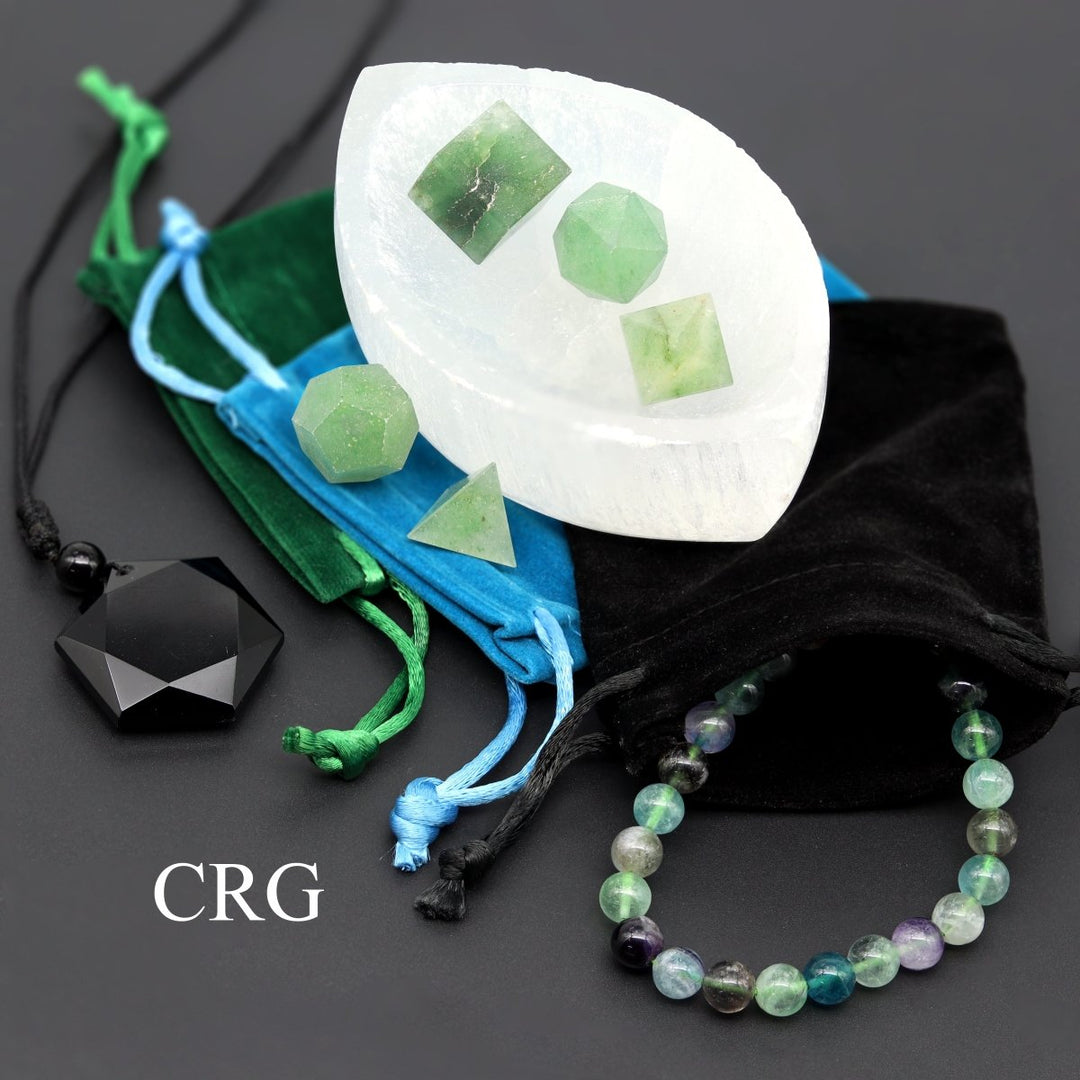 QTY 1 - Beginner's Crystal Gift Box / Obsidian, Green Aventurine, Fluorite & Selenite