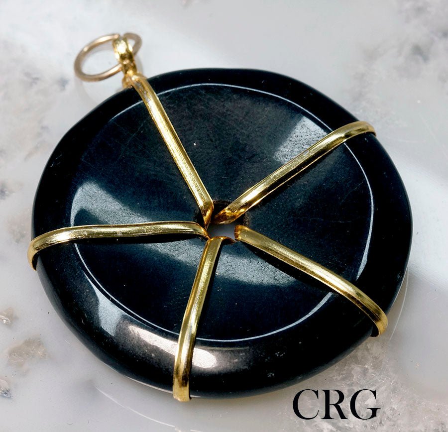 QTY 1 - Black Agate Donut Pendant with Gold Plating / 1.5" AvgCrystal River Gems