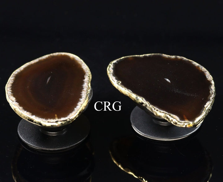 QTY 1 - Black Agate Freeform Phone Grip w/ Gold PlatingCrystal River Gems