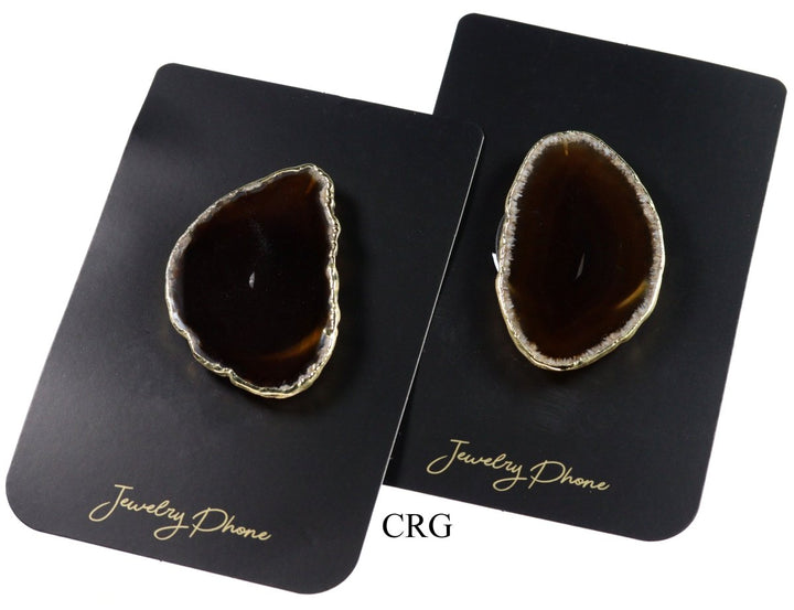 QTY 1 - Black Agate Freeform Phone Grip w/ Gold PlatingCrystal River Gems
