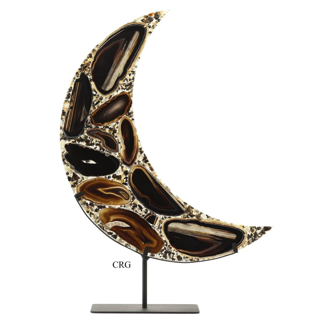 QTY 1 - Black Agate Moon on Metal Base / 15 - 16" AvgCrystal River Gems