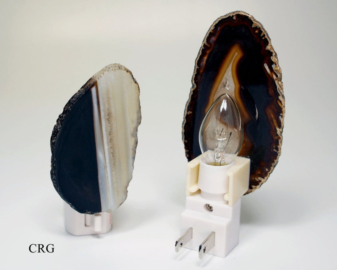 QTY 1 - Black Agate Nightlight Lamp with Bulb & SwitchCrystal River Gems