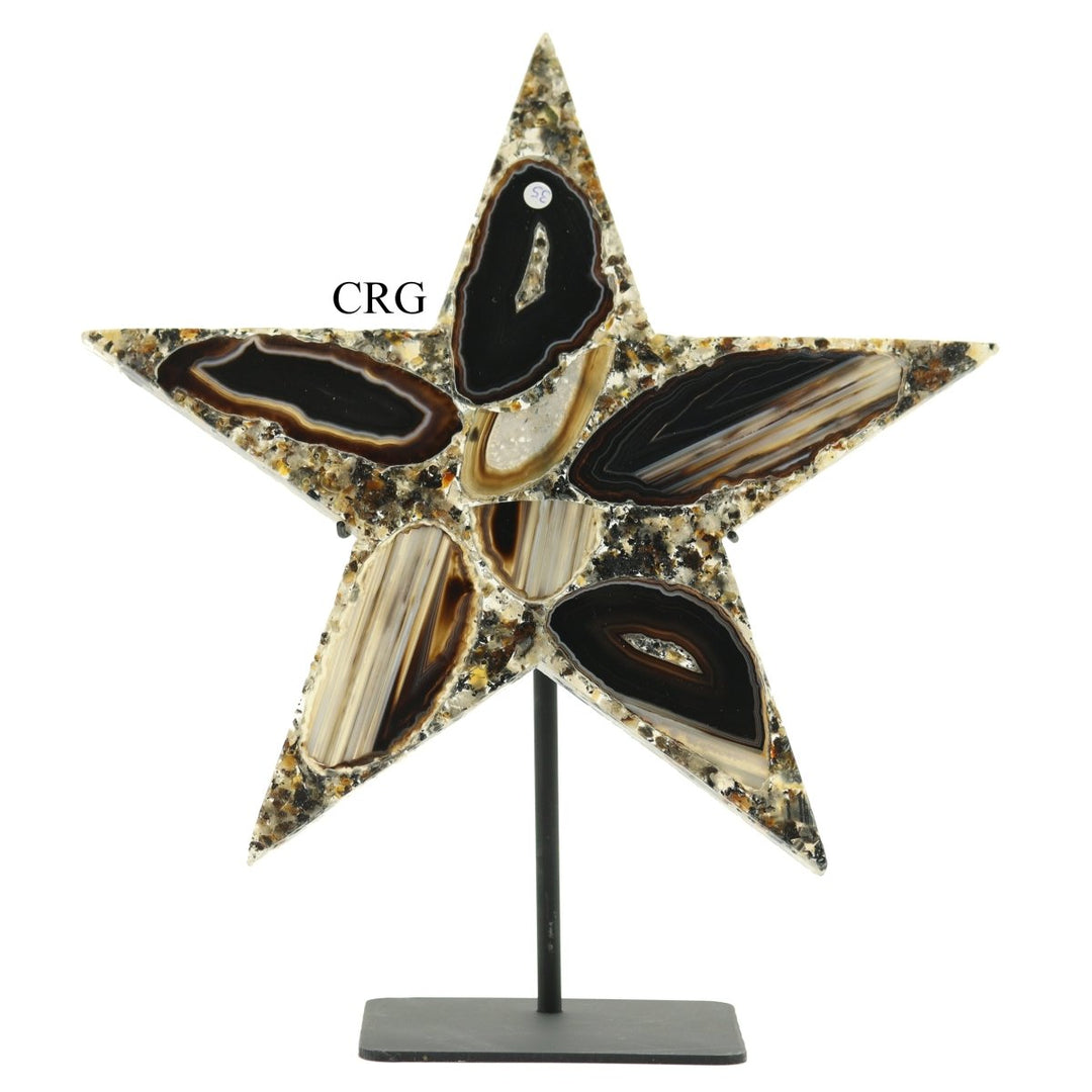 QTY 1 - Black Agate Star on Metal Base / 10-12" AVG