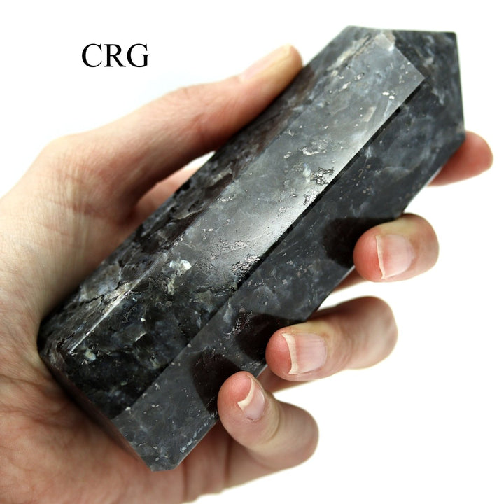 QTY 1 - Black Labradorite/Larvikite Point / 3 - 5" AVGCrystal River Gems