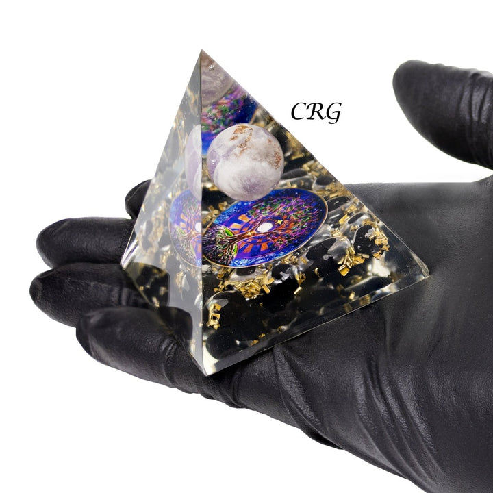 QTY 1 - Black Obsidian Orgonite Pyramid with Amethyst Sphere / 3 - 4" AVGCrystal River Gems