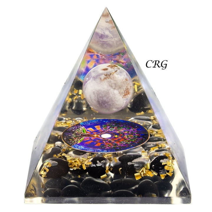 QTY 1 - Black Obsidian Orgonite Pyramid with Amethyst Sphere / 3 - 4" AVGCrystal River Gems