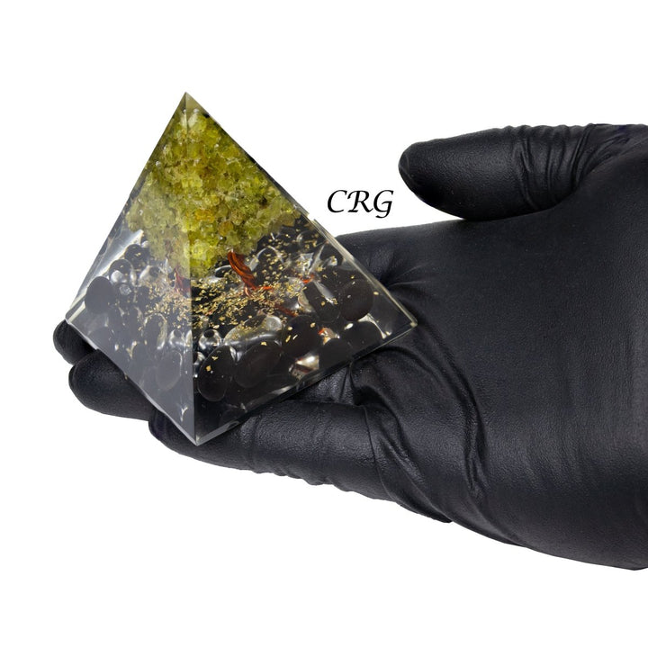 QTY 1 - Black Obsidian Orgonite Pyramid with Peridot TreeCrystal River Gems