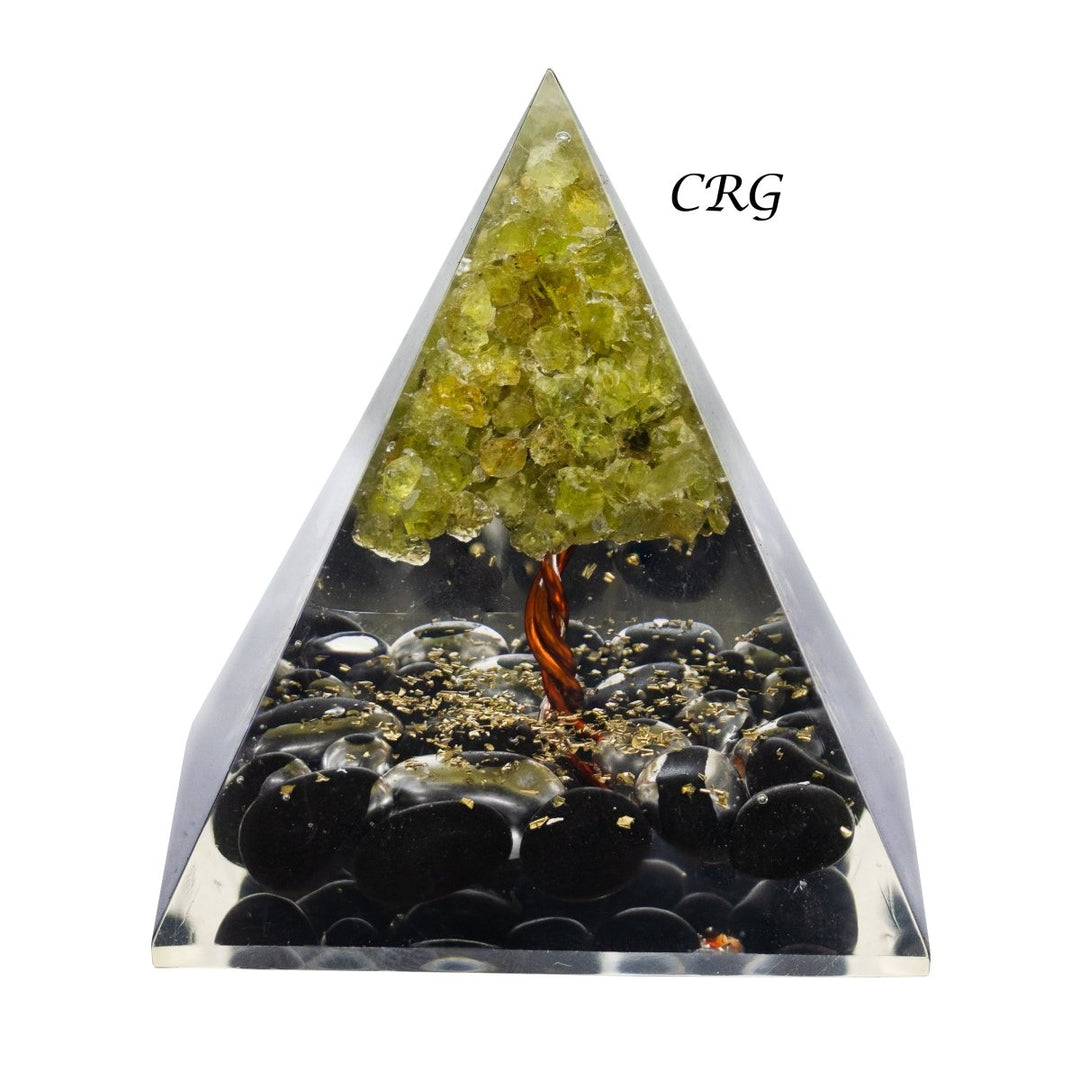 QTY 1 - Black Obsidian Orgonite Pyramid with Peridot Tree