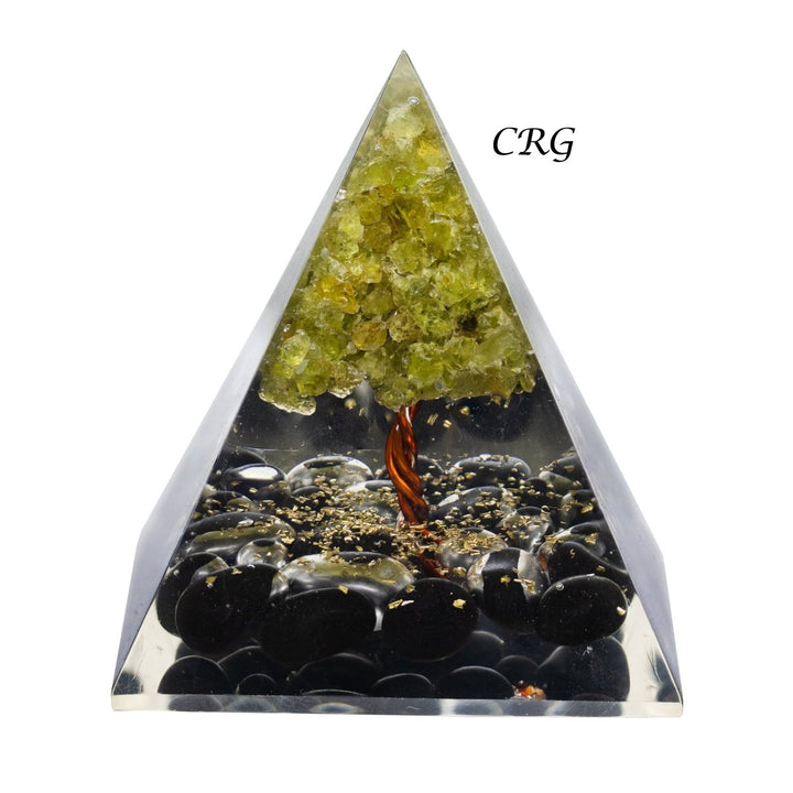 QTY 1 - Black Obsidian Orgonite Pyramid with Peridot TreeCrystal River Gems