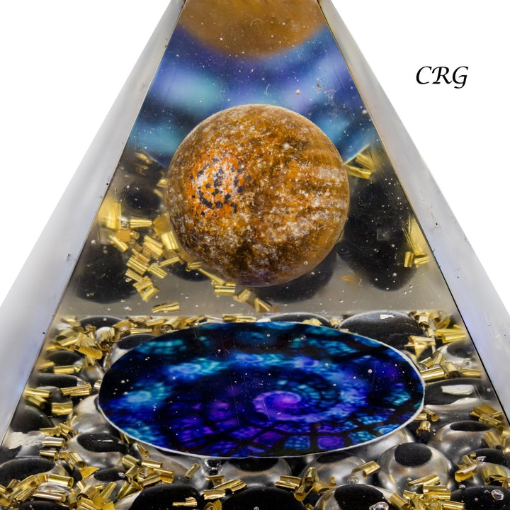 QTY 1 - Black Obsidian Orgonite Pyramid with Tiger's Eye Sphere / 3 - 4" AVGCrystal River Gems