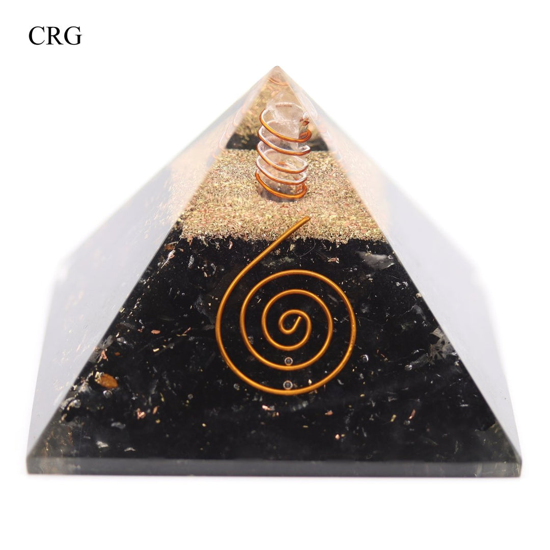 QTY 1 - Black Tourmaline Chip Orgonite Pyramid with Copper / 3" AvgCrystal River Gems