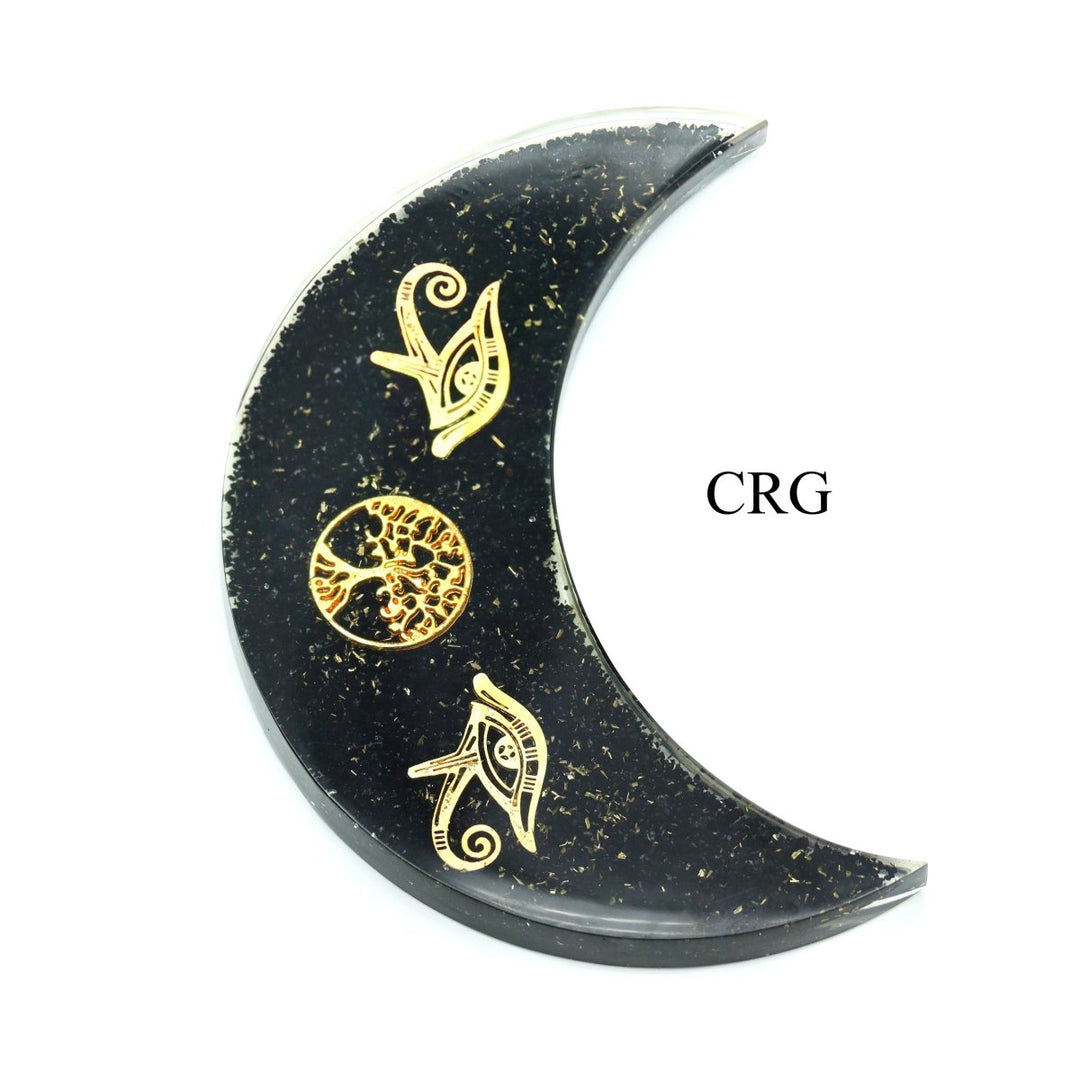 QTY 1 - Black Tourmaline Orgonite Moon / 5" AVGCrystal River Gems