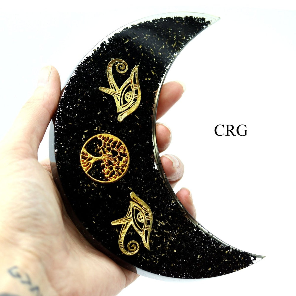 QTY 1 - Black Tourmaline Orgonite Moon / 5" AVGCrystal River Gems
