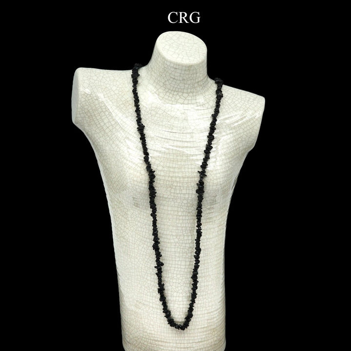 QTY 1 - Black Tourmaline Strand Chip Necklace / 32" AVGCrystal River Gems