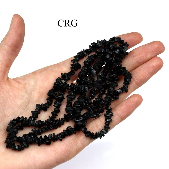QTY 1 - Black Tourmaline Strand Chip Necklace / 32" AVGCrystal River Gems