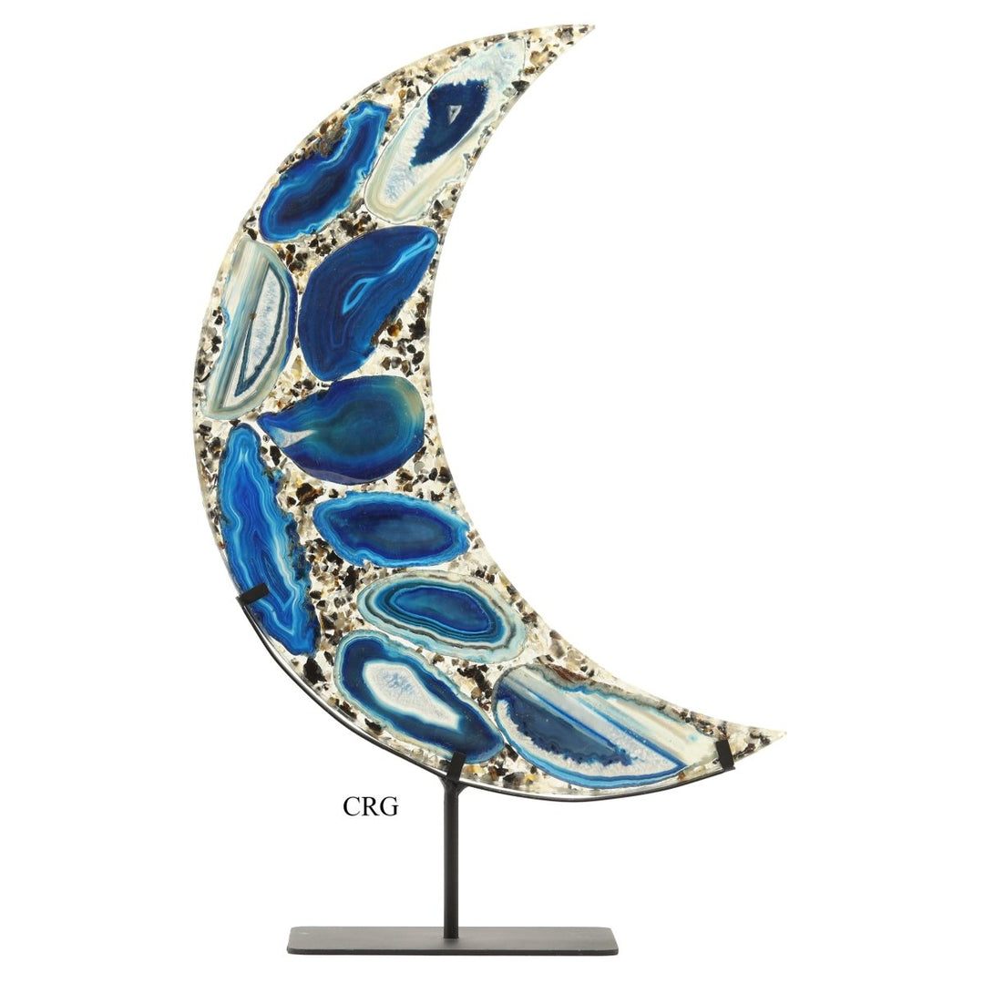 QTY 1 - Blue Agate Moon on Metal Base / 15 - 16" AVGCrystal River Gems