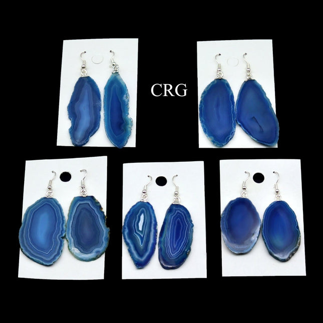 QTY 1 - Blue Agate Slice Earrings with Silver Plated Ear Wire / 1-2" AVG