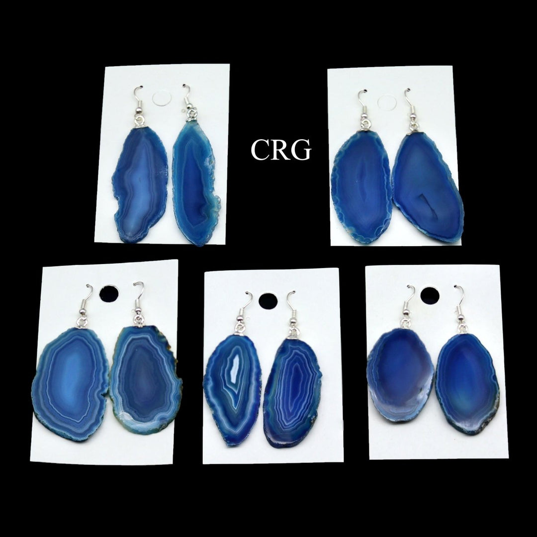 Blue Agate Earrings Silver Plated Wire (1 Pair) Wholesale Crystal Gemstone JewelryCrystal River Gems