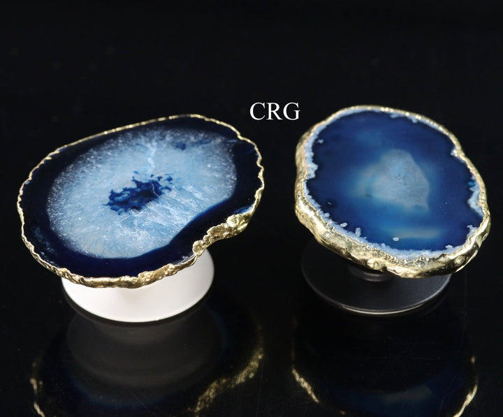 QTY 1 - Blue Freeform Agate Phone Grip w/ Gold PlatingCrystal River Gems