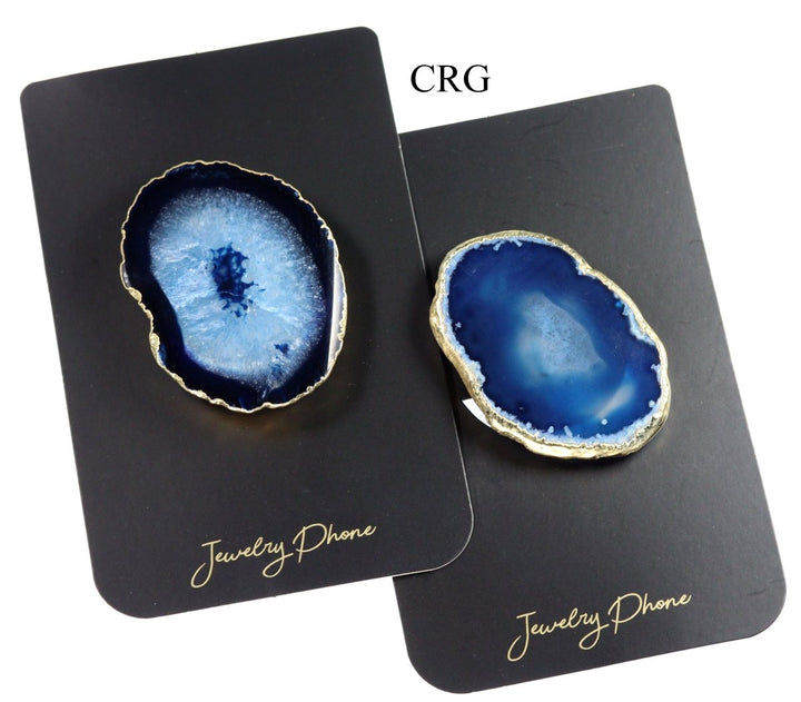 QTY 1 - Blue Freeform Agate Phone Grip w/ Gold PlatingCrystal River Gems