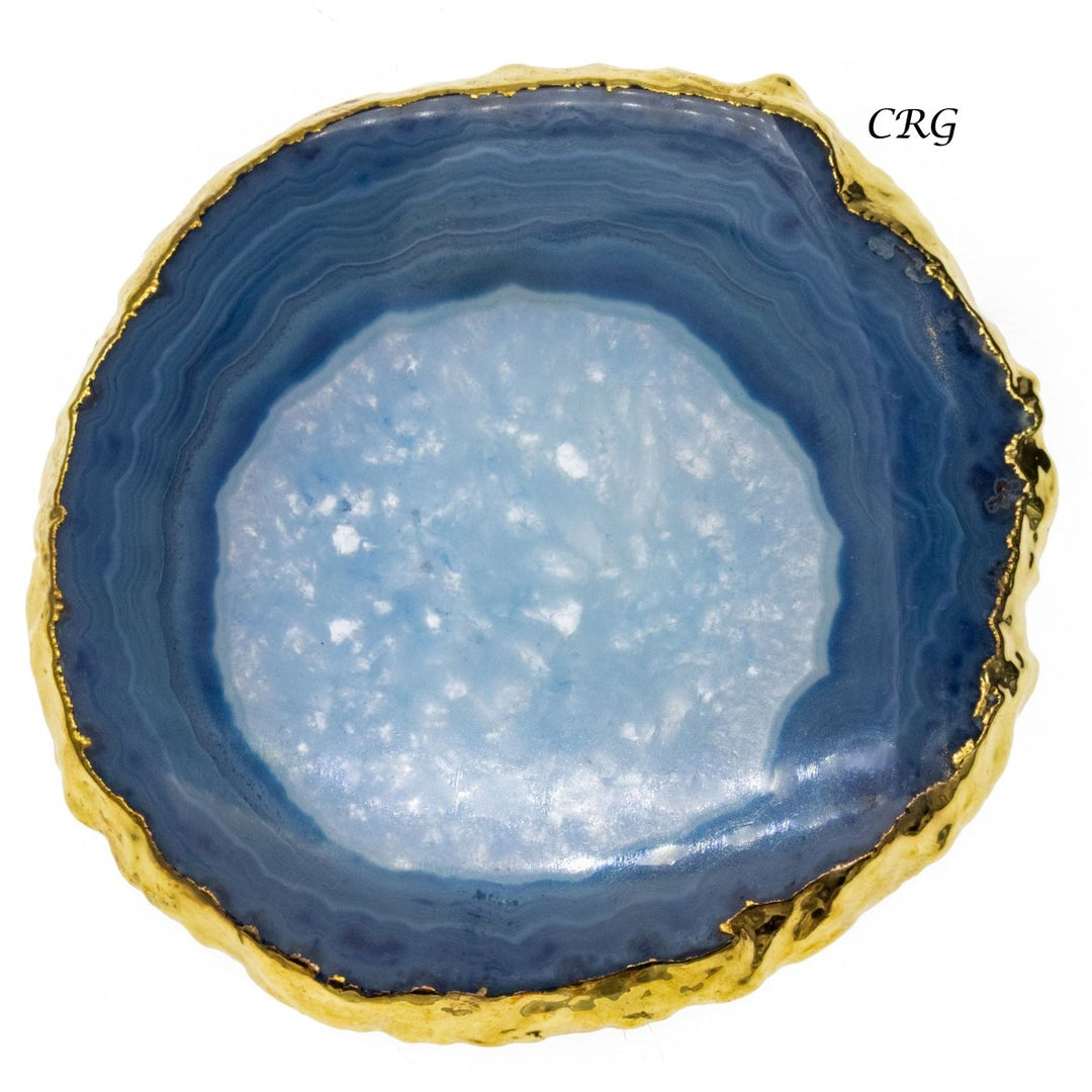 QTY 1 - Blue Gold Plated Agate Slice / #2 / 2.75-3"