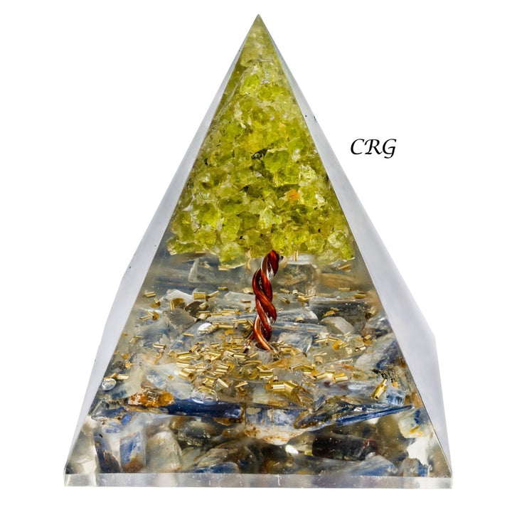 QTY 1 - Blue Kyanite Orgonite Pyramid with Peridot TreeCrystal River Gems
