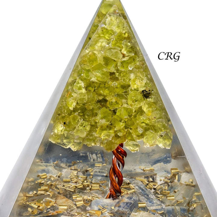 QTY 1 - Blue Kyanite Orgonite Pyramid with Peridot TreeCrystal River Gems