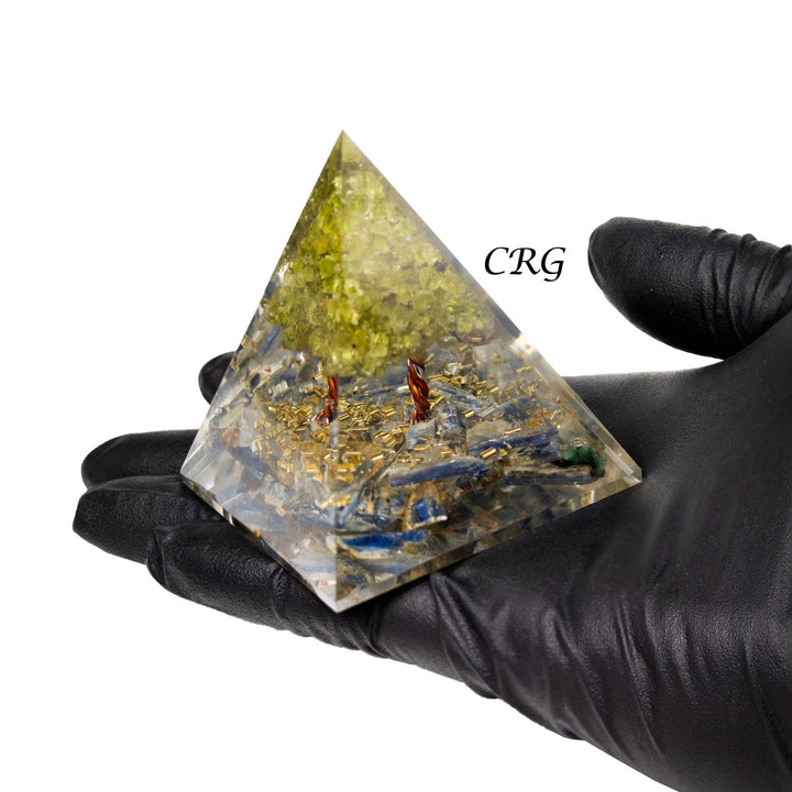 QTY 1 - Blue Kyanite Orgonite Pyramid with Peridot TreeCrystal River Gems