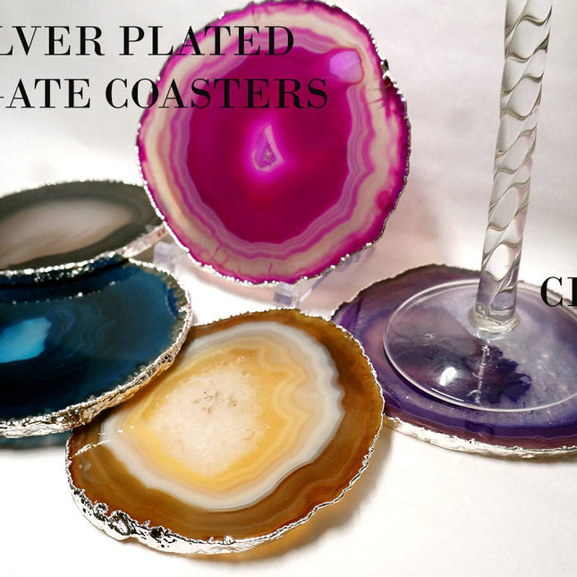 QTY 1 - Blue Silver Plated Agate Coaster / #3 / 3-4"