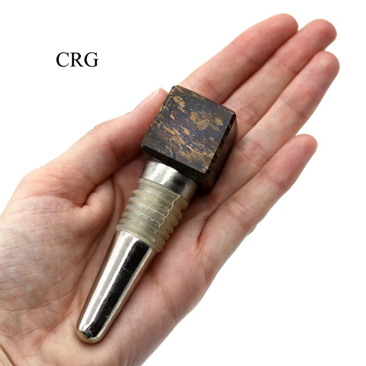 QTY 1 - Bronzite Gemstone Cube Bottle Stopper / 1" AVGCrystal River Gems