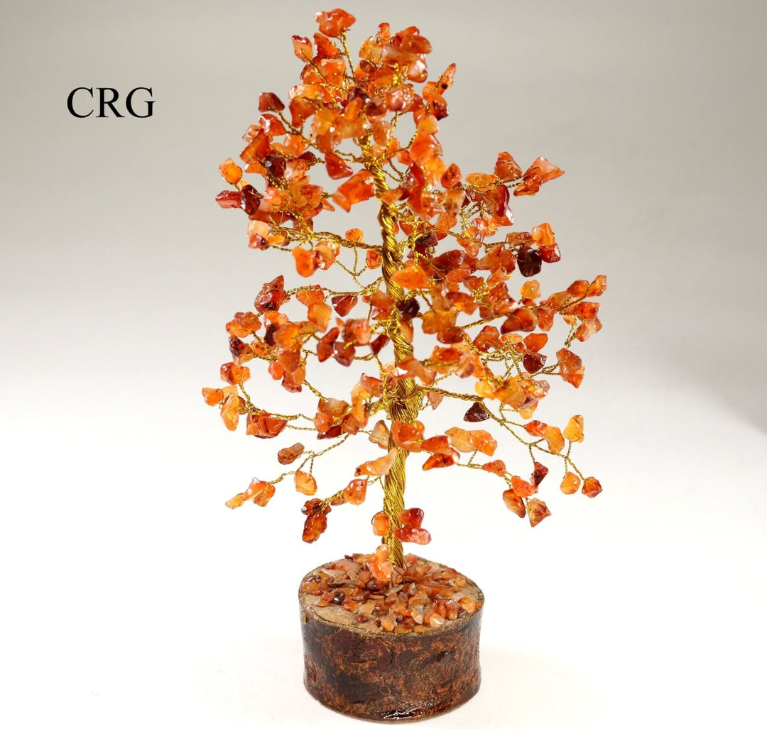 QTY 1 - Carnelian 300 Gem Tree with Wood Base and Gold Wire / 9" AVGCrystal River Gems