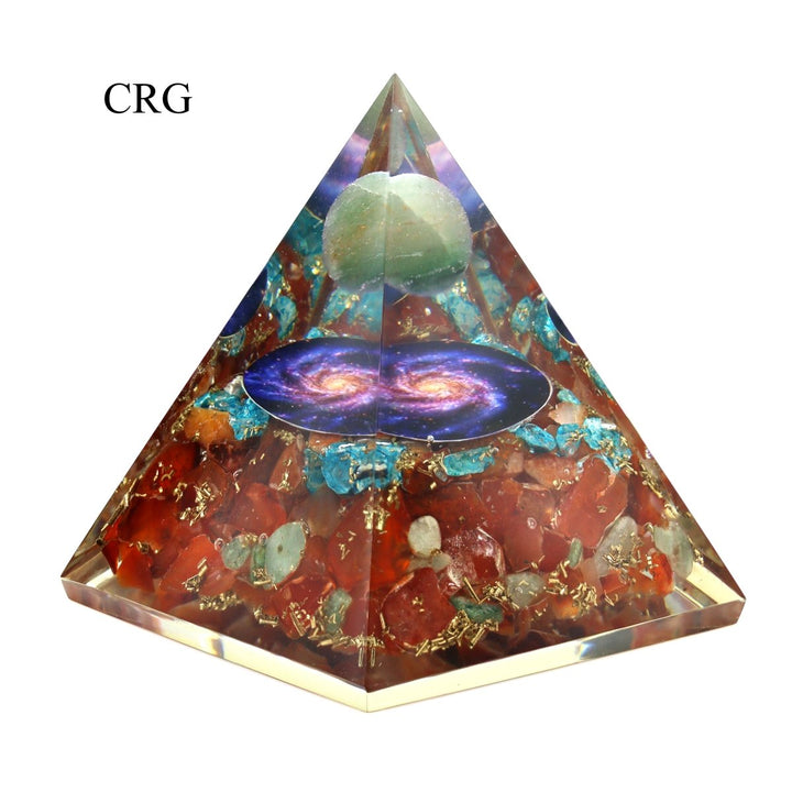 QTY 1 - Carnelian Agate Orgonite Pyramid with Astronomy Inclusions / 3.5 - 4.5" AVGCrystal River Gems