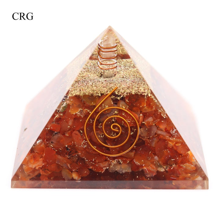 QTY 1 - Carnelian Chip Orgonite Pyramid with Copper / 3" AVGCrystal River Gems