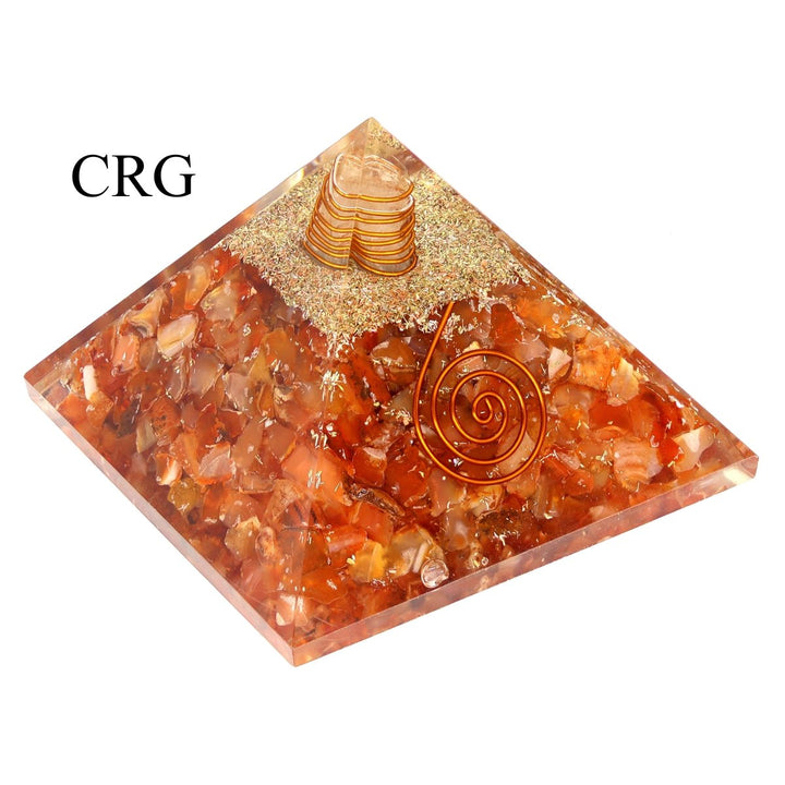 QTY 1 - Carnelian Chip Orgonite Pyramid with Copper / 3" AVGCrystal River Gems
