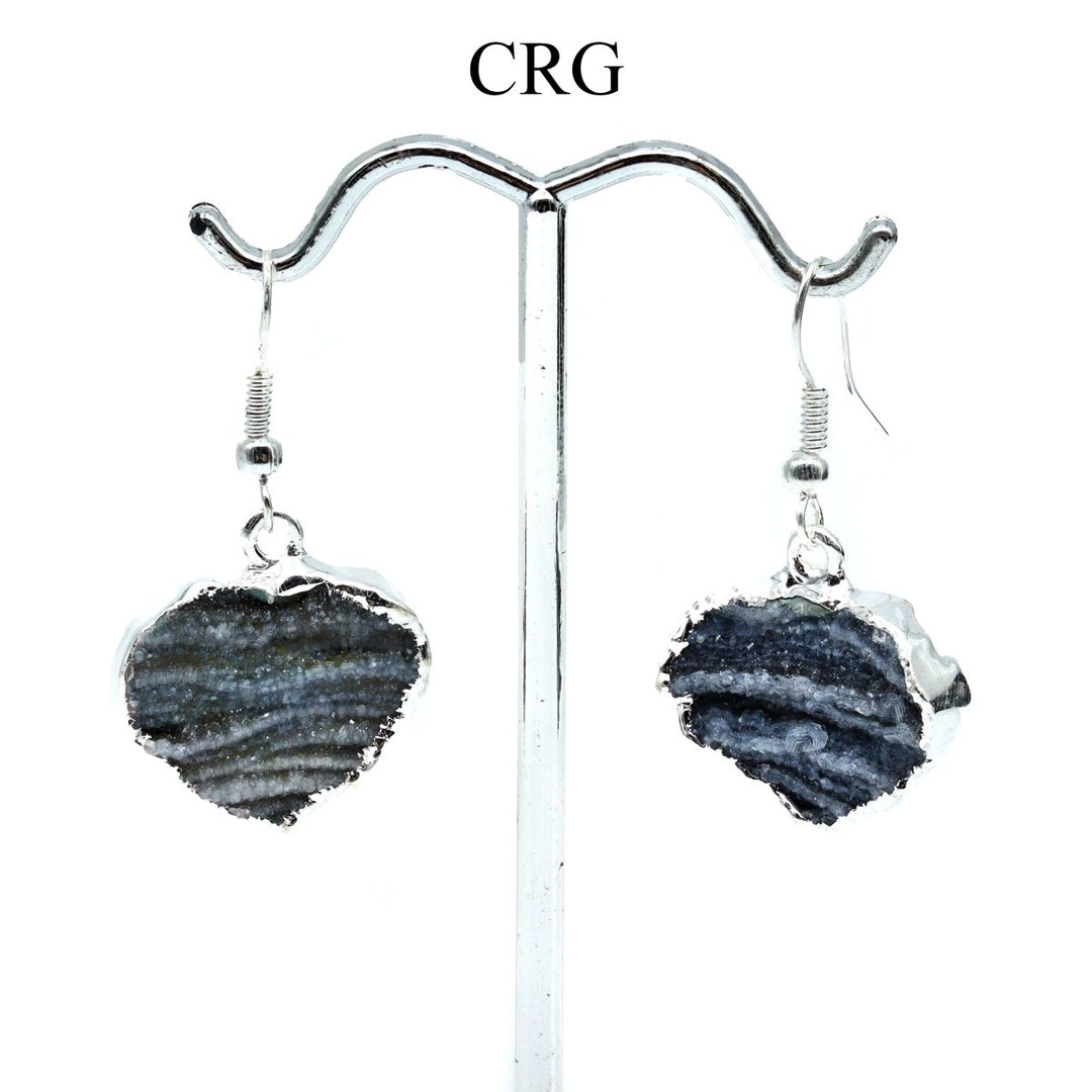 QTY 1 - Chalcedony Agate Druzy Heart Earrings with Silver Plating / 0.5 - 0.75" AVGCrystal River Gems