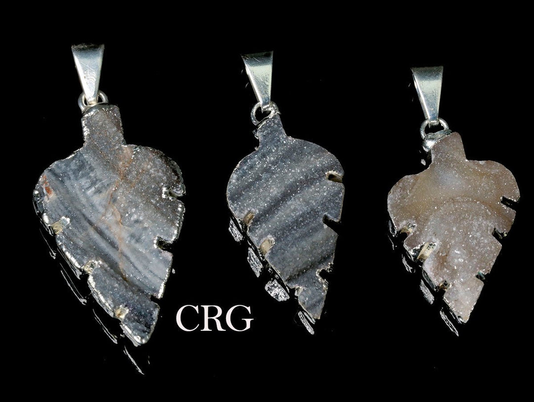 QTY 1 - Chalcedony Agate Druzy Leaf Pendant w/ Silver PlatingCrystal River Gems