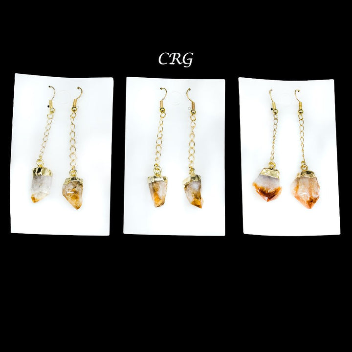 QTY 1 - Citrine Point Earrings with Gold Plated Tops / 1 - 2" AVGCrystal River Gems