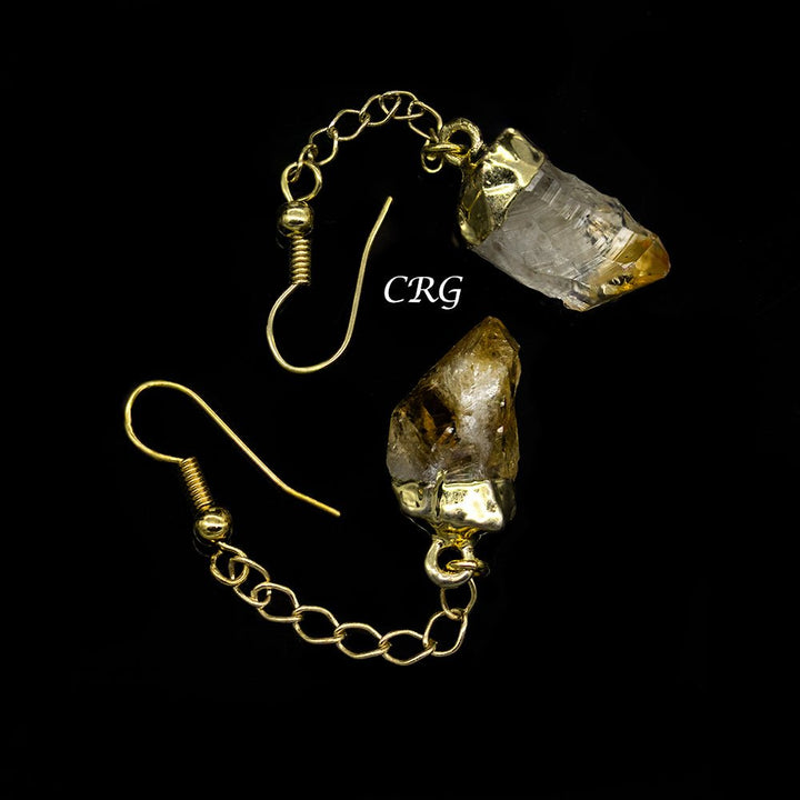 QTY 1 - Citrine Point Earrings with Gold Plated Tops / 1 - 2" AVGCrystal River Gems