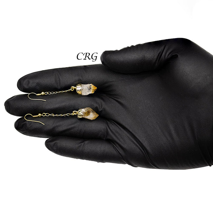 QTY 1 - Citrine Point Earrings with Gold Plated Tops / 1 - 2" AVGCrystal River Gems